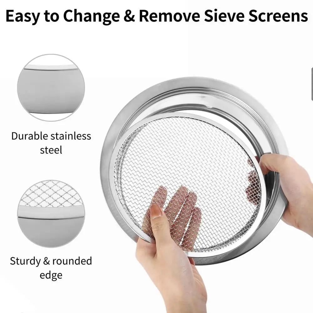 Dirt Sifter Garden Sieve Stainless Steel Pellet Sifter 5 Mesh Screens 1/3/6/9/12mm