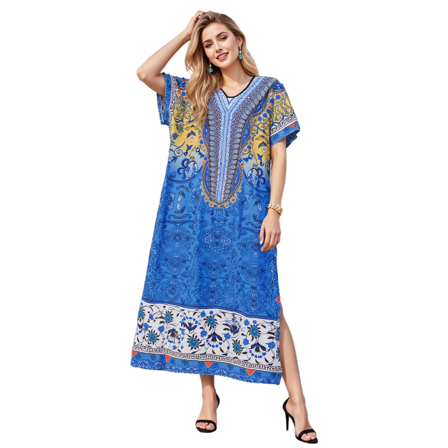 Bohemian Floral Print Maxi Dress with Tassel Tie Waist and Ruffle Hem for Women s Summer Vacation Beach Cover Up
