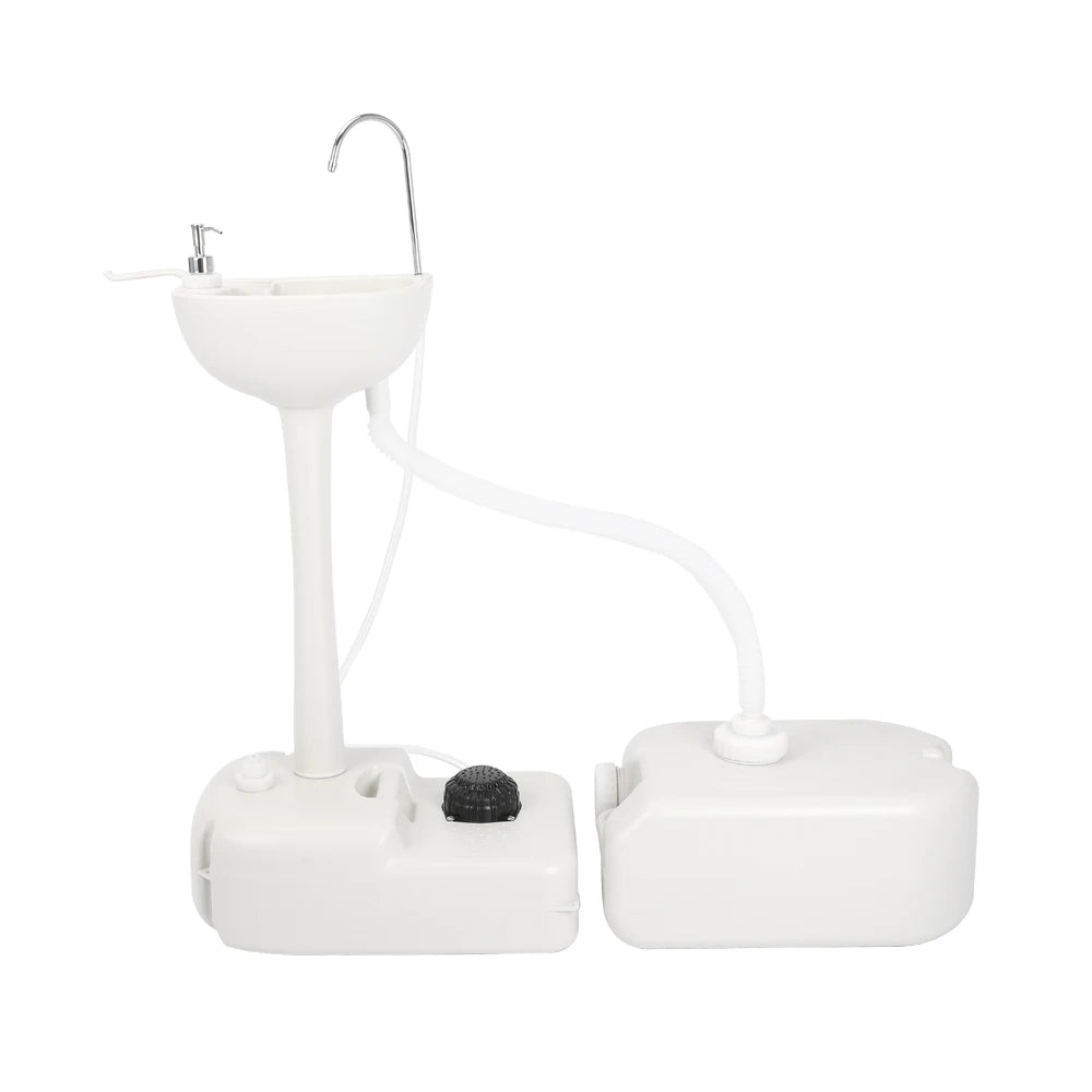 Outdoor Portable Camping Sink with Toilet, Standing Hand Wash Basin with Foot Pump and Water Tank, for RV, Travel, Fishing