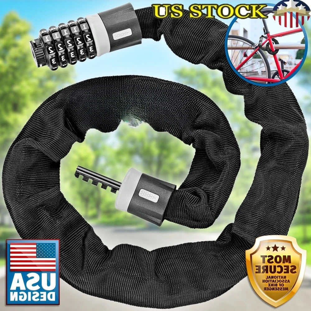Bike Chain Lock Anti-Theft 5-Digit Combination Code Heavy-Duty Cable Scooter Stroller Security Lock Easy Use Durable Protection