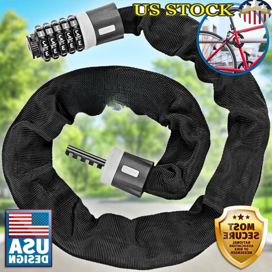 Bike Chain Lock Anti-Theft 5-Digit Combination Code Heavy-Duty Cable Scooter Stroller Security Lock Easy Use Durable Protection