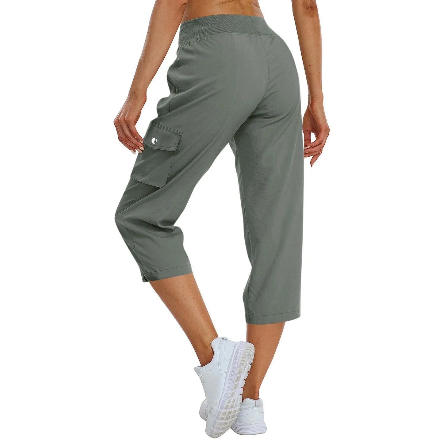 Hip Hop Street Popular Trousers For Female Cargo Capris Hiking Pants Drawstring Elastic Rised Summer Pant Soild Ladies Slacks