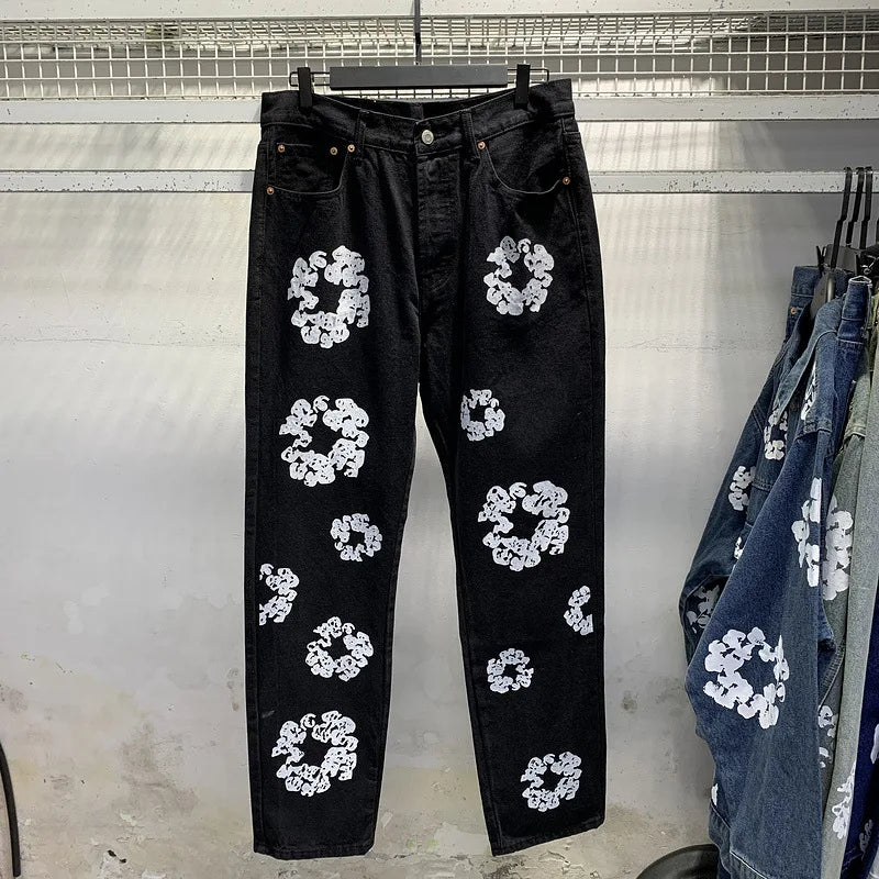 European and American high street cotton print denim jacket trendy brand hiphop explosive street pants loose retro  jacket