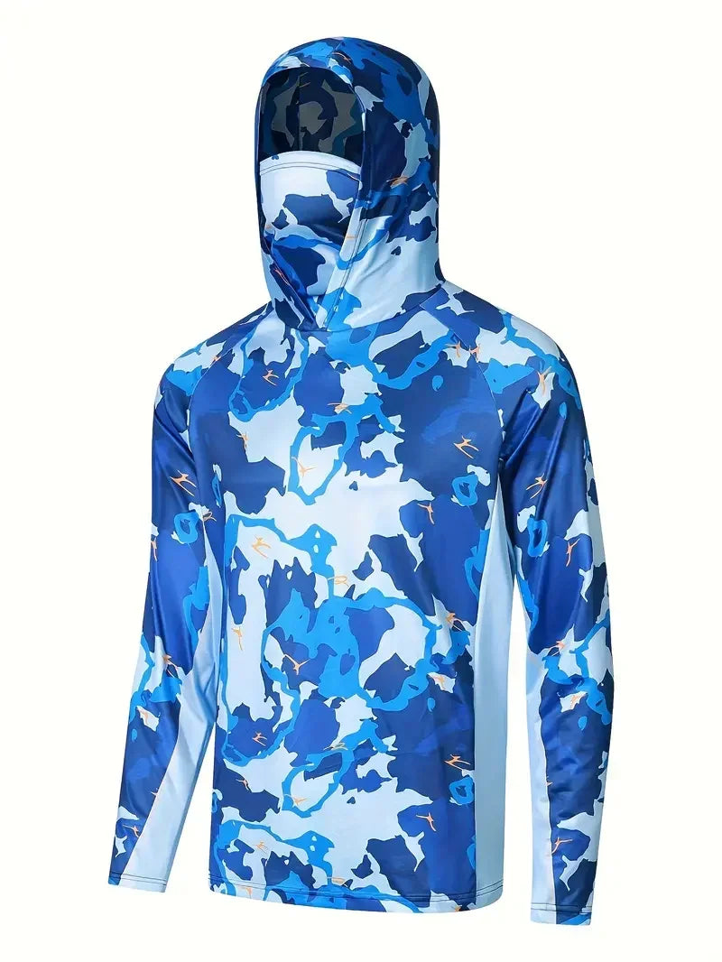 Fishing Shirt Hooded Men Fishing Clothes Outdoor Summer Mask Hoodie Sun Uv Protection