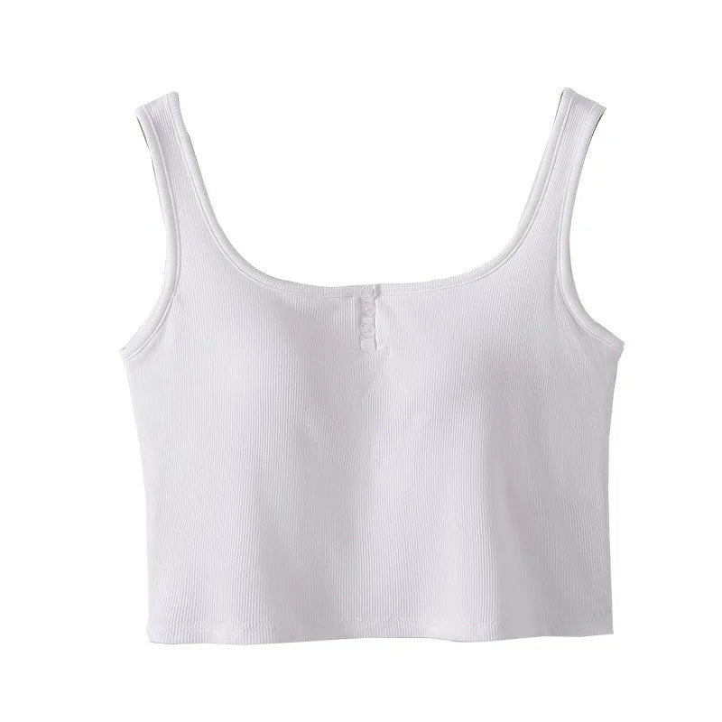 DéBardeur Femme Traf Women'S Solid Color Vest Without Wires Padded Round Neck Bottoming Tops Woman 2025 Sleeveless Tops