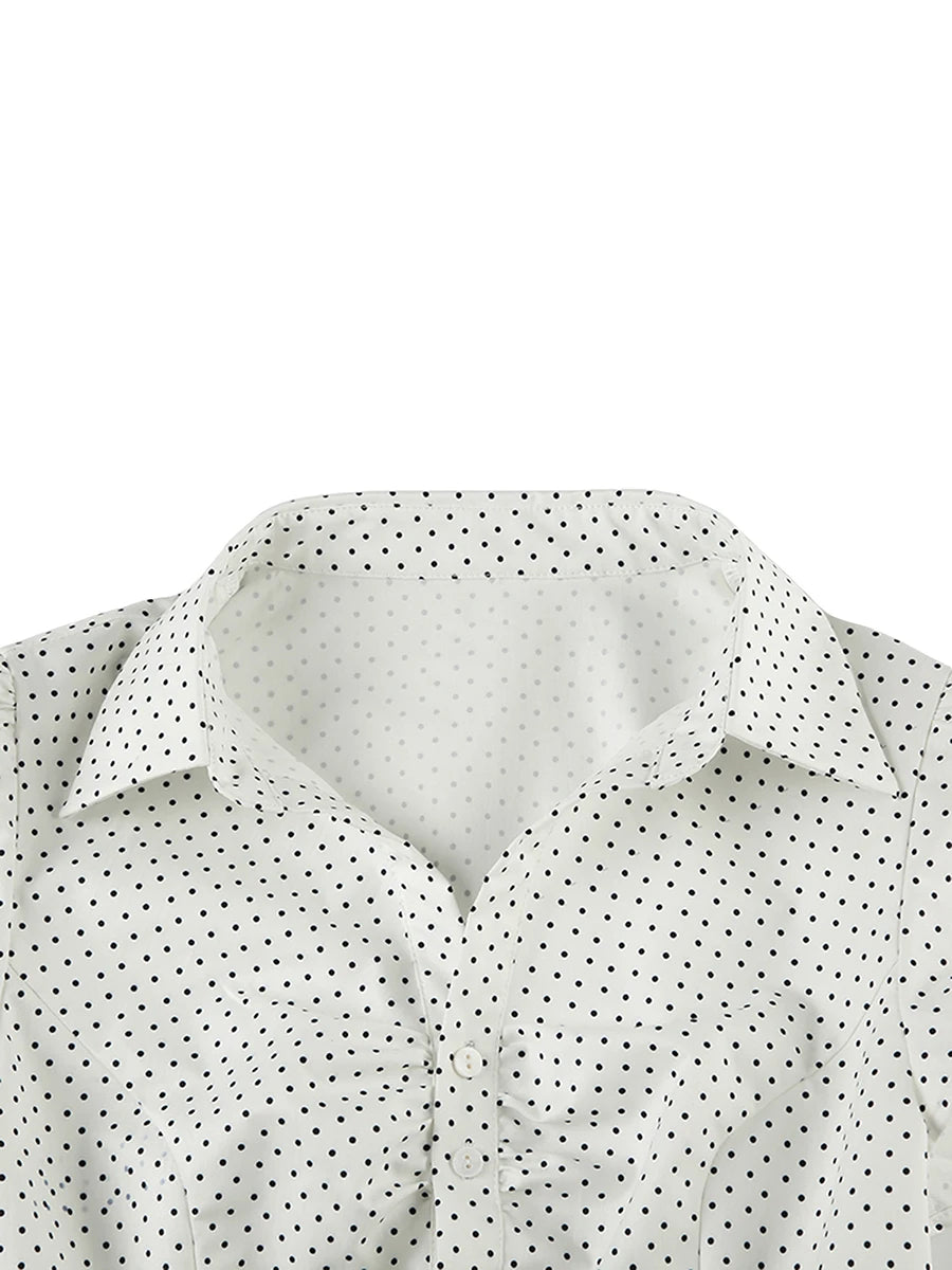 Women s Polka Dot Print Button Down Shirt with Short Sleeves Casual Blouse Top for Streetwear Fashion and Aesthetic Clothing