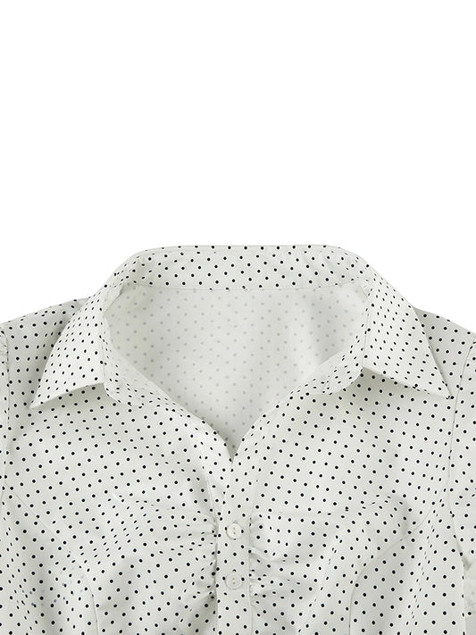 Women s Polka Dot Print Button Down Shirt with Short Sleeves Casual Blouse Top for Streetwear Fashion and Aesthetic Clothing