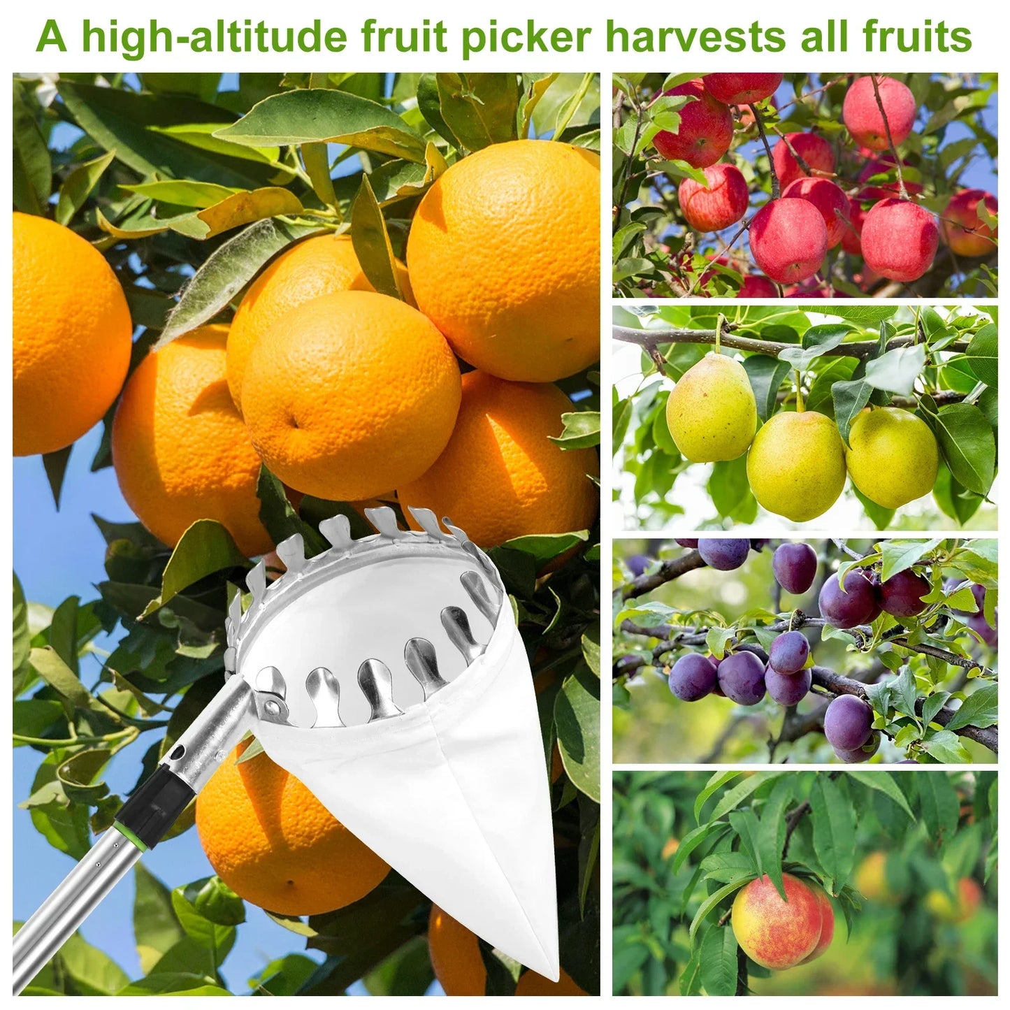 New Fruit Picker Fruit Picking Tool with Storage Bag Stainless Steel Orange Picker Tool