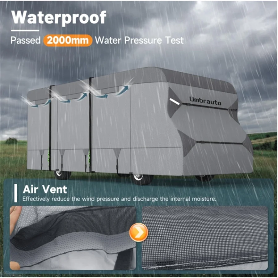 Class C RV Cover Upgraded 7 Layers Anti-UV Top Panel Motorhome Cover Windproof