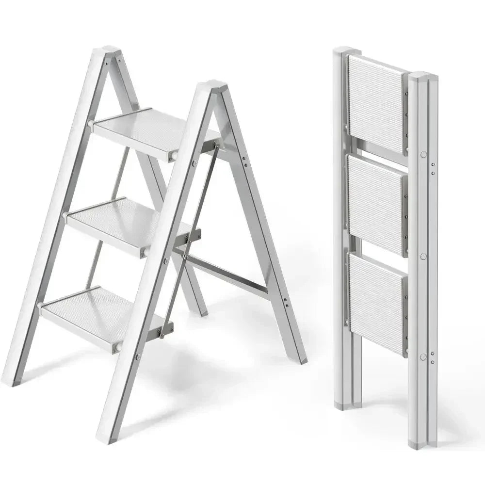 2-3-4 Step Ladder Aluminum Lightweight Folding Step Stool Wide Anti-Slip Pedal