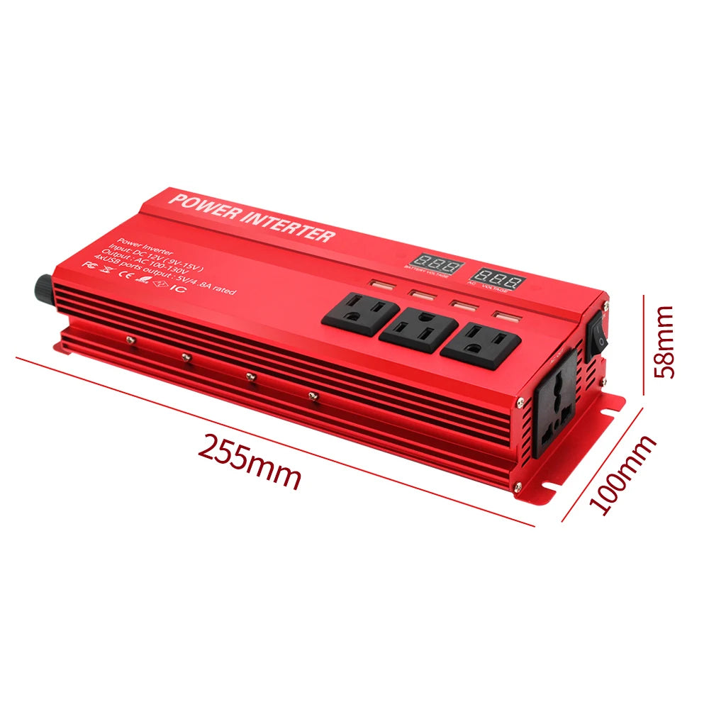 12V To 220V 5000W 6000W Power Inverter LED Display US Socket Solar Inverter Dual USB Fast Charging for Phone Laptops Car
