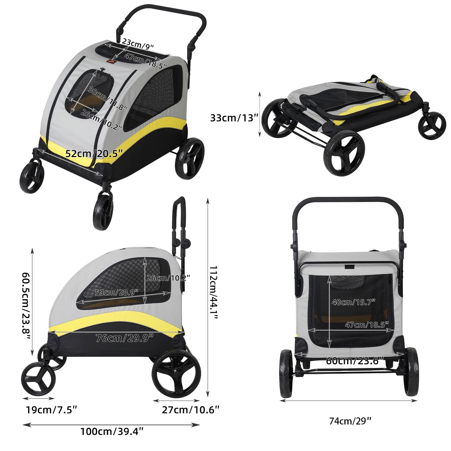 Pet Stroller for 2 Dogs with Zipper Divider