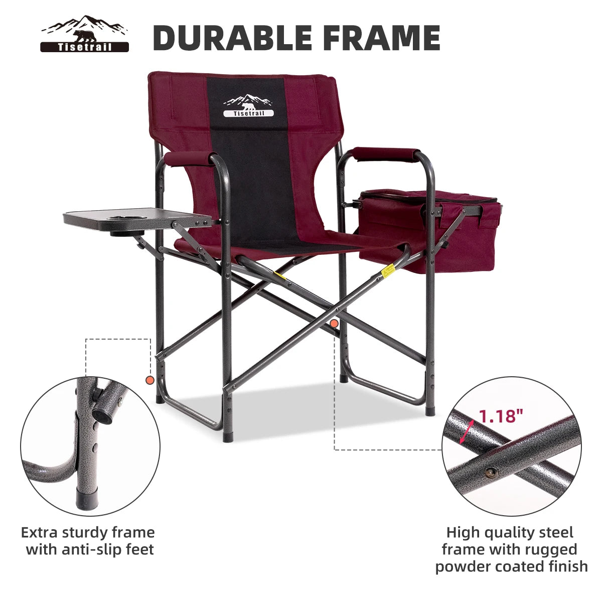 Director Camping Chair with Cooler Bag Camping Directors Chair with Foldable Side Tray