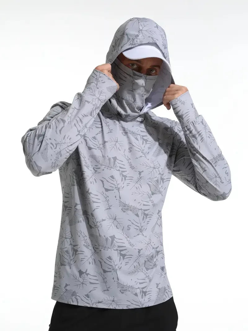 Fishing Shirt Hooded Men Fishing Clothes Outdoor Summer Mask Hoodie Sun Uv Protection