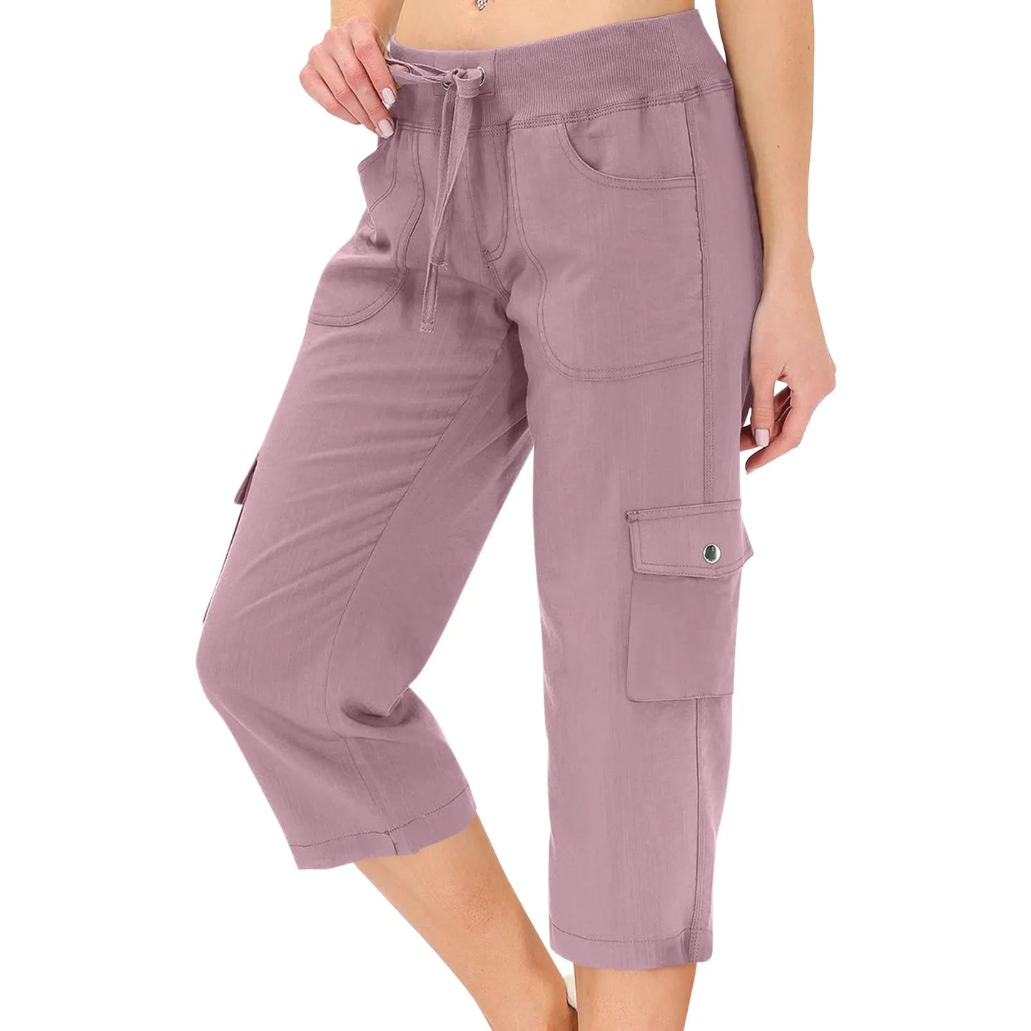 Hip Hop Street Popular Trousers For Female Cargo Capris Hiking Pants Drawstring Elastic Rised Summer Pant Soild Ladies Slacks