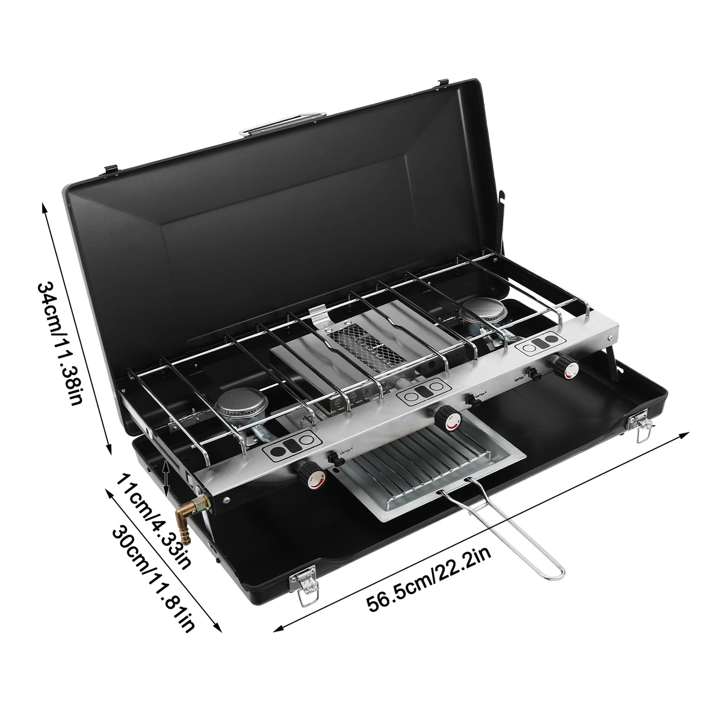Portable Camping Stove, Gas Camping Stove with 3 Burners, Folding BBQ Grill, Push-Button Instant Ignition, for Outdoor Cooking