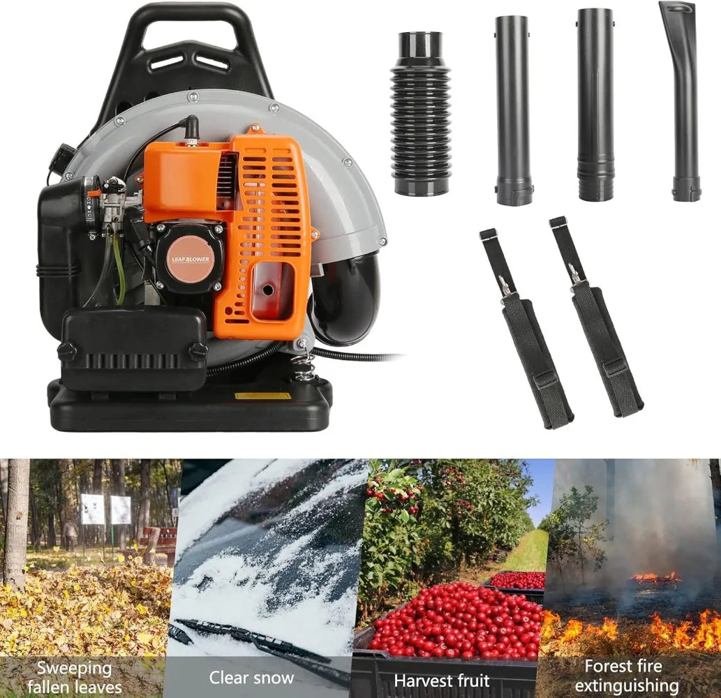63CC 3HP 2 Stroke Backpack Gas Powered Leaf Blower, Grass Lawn Blower Air Cooling Gasoline Backpack