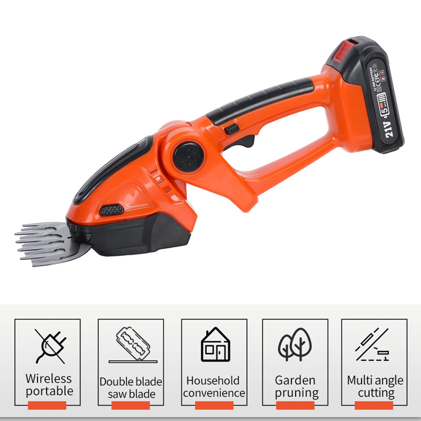 2 in 1 Mini Hedge Trimmer & Grass Shears, Handheld Electric Grass Trimmer