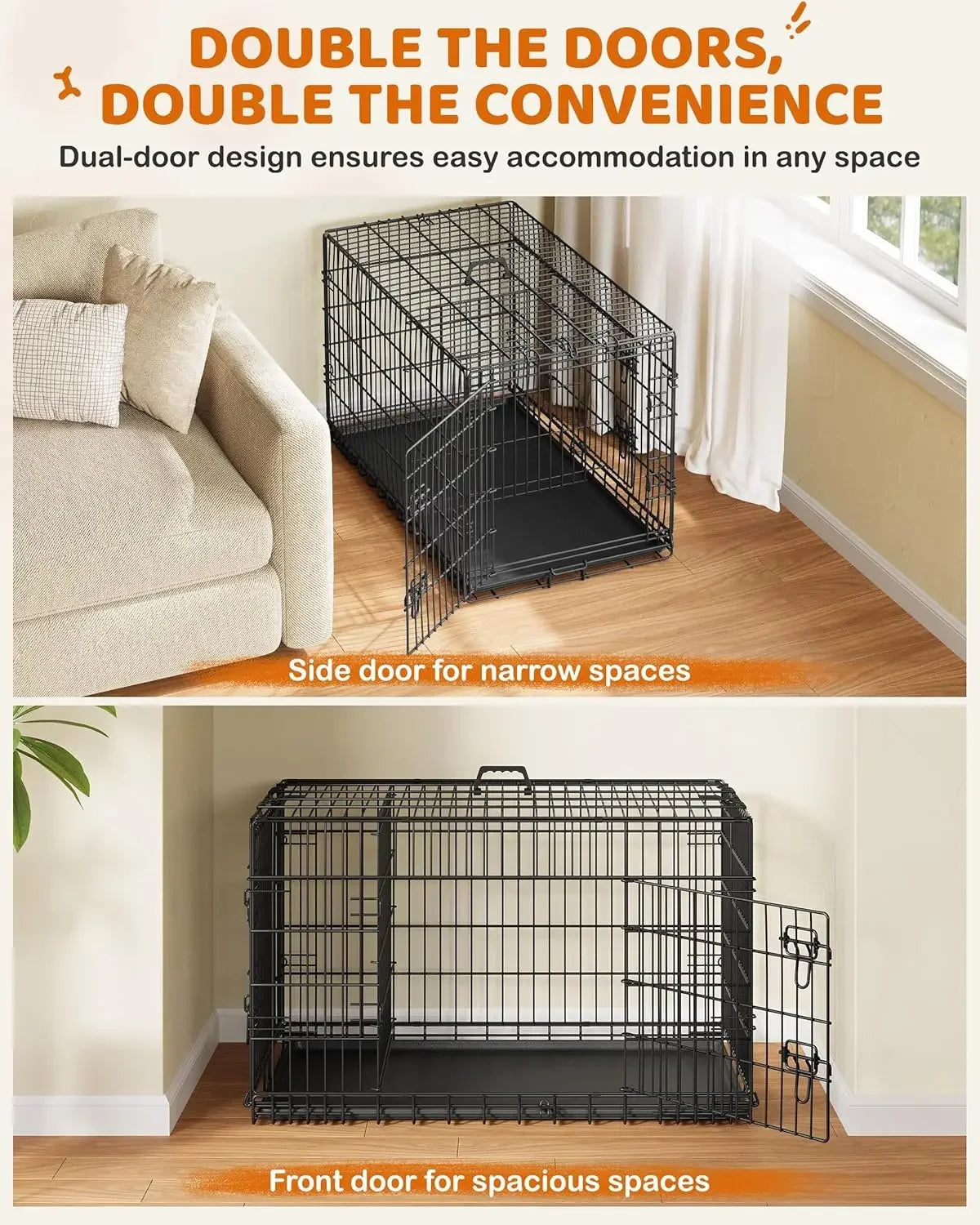 42 inch Dog Crate Double Door Dog Crate w/Divider Collapsible Metal Dog Crate