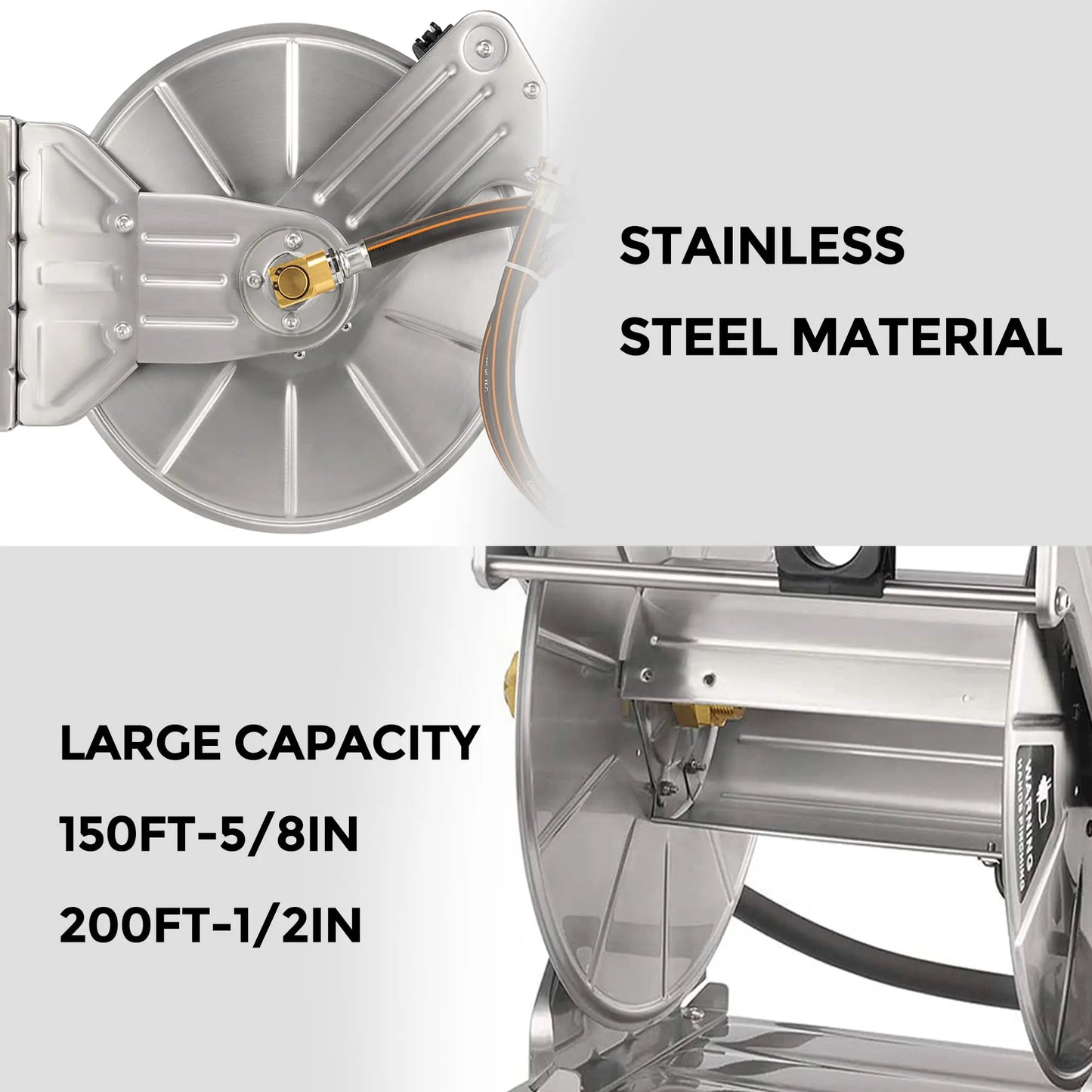 Giraffe Tools Stainless Steel Garden Hose Reel Heavy Duty, Wall/Floor Mounted Metal Water Hose Reel