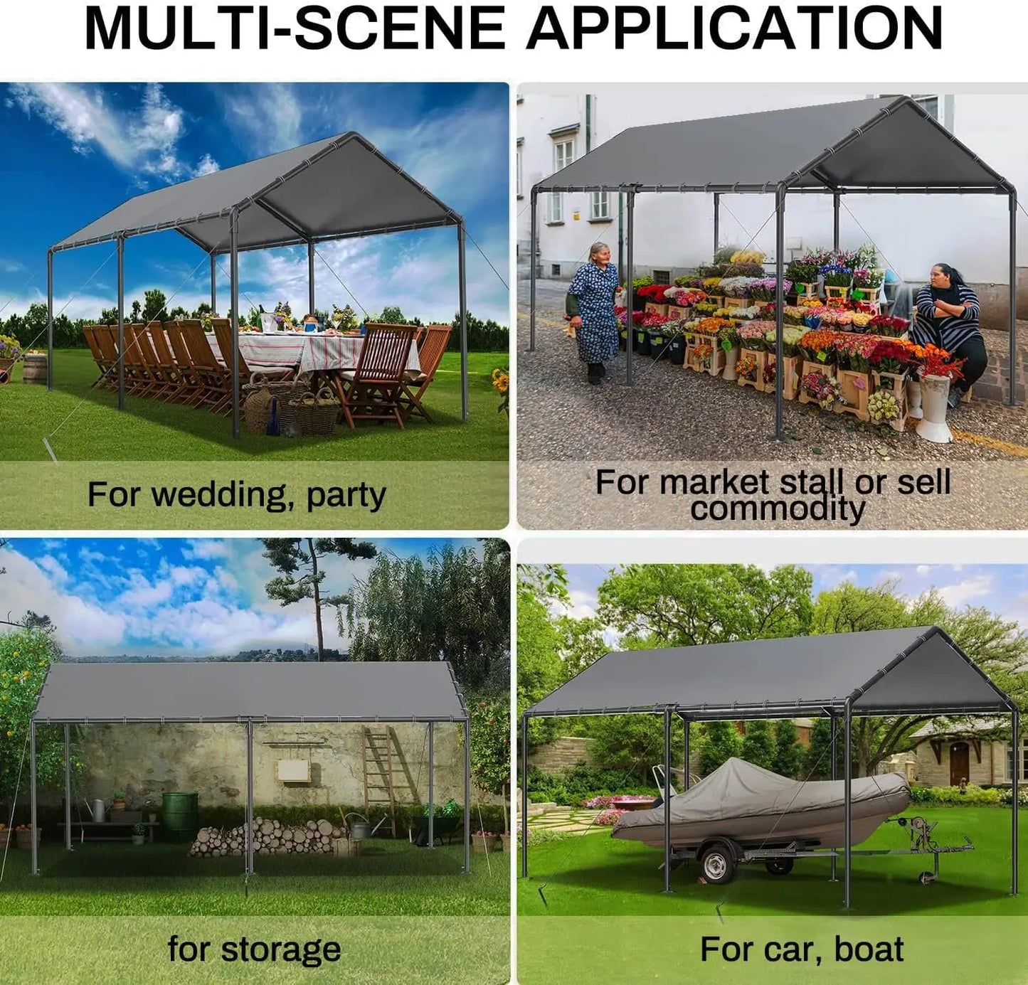 Outdoor Carport 10x20ft Heavy Duty Car Tent, Portable Garage Canopy Storage Shed, All-Season Tarp Tent for Car, Party (GY)