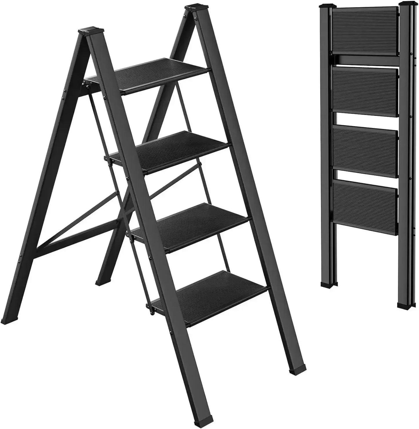 2-3-4 Step Ladder Aluminum Lightweight Folding Step Stool Wide Anti-Slip Pedal