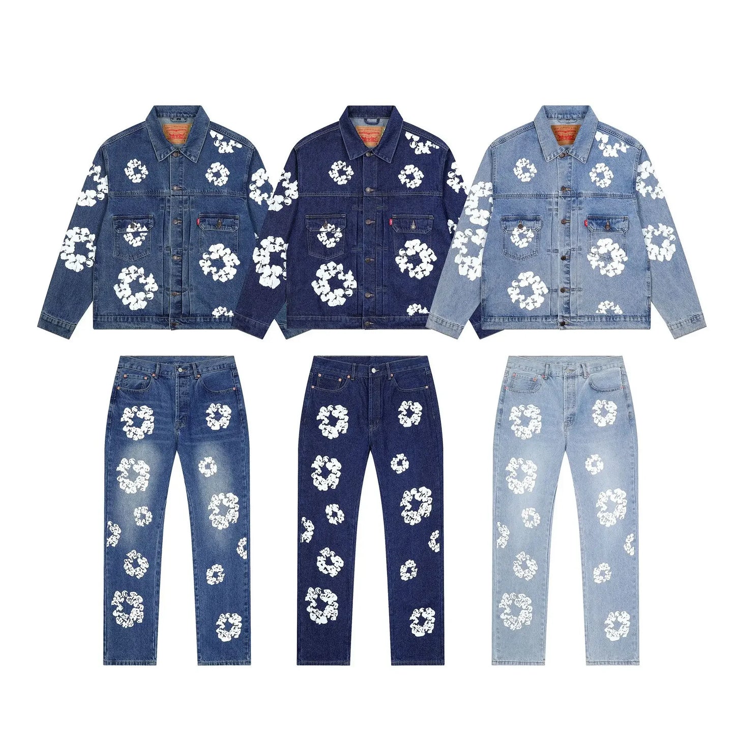 European and American high street cotton print denim jacket trendy brand hiphop explosive street pants loose retro  jacket