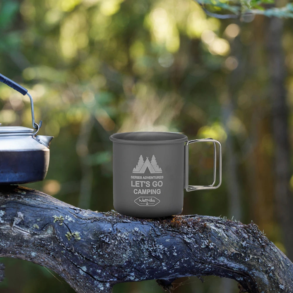 Lightweight 300ML Aluminum Alloy Camping Water Cup with Foldable Handle for Hiking and Outdoor Travel