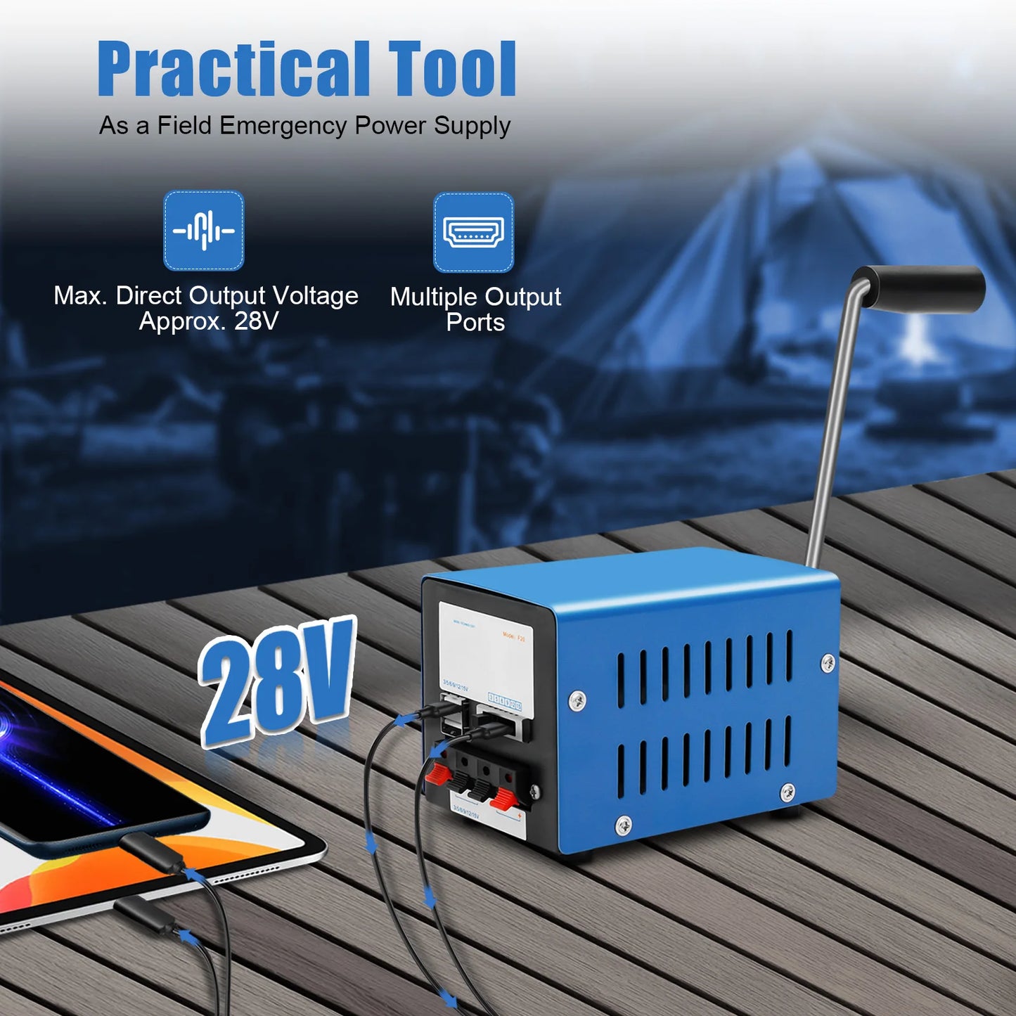20W Hand Crank Generator, High Power Portable Emergency USB Charger for Outdoor Travel Camping Hiking Survival Activities 28V