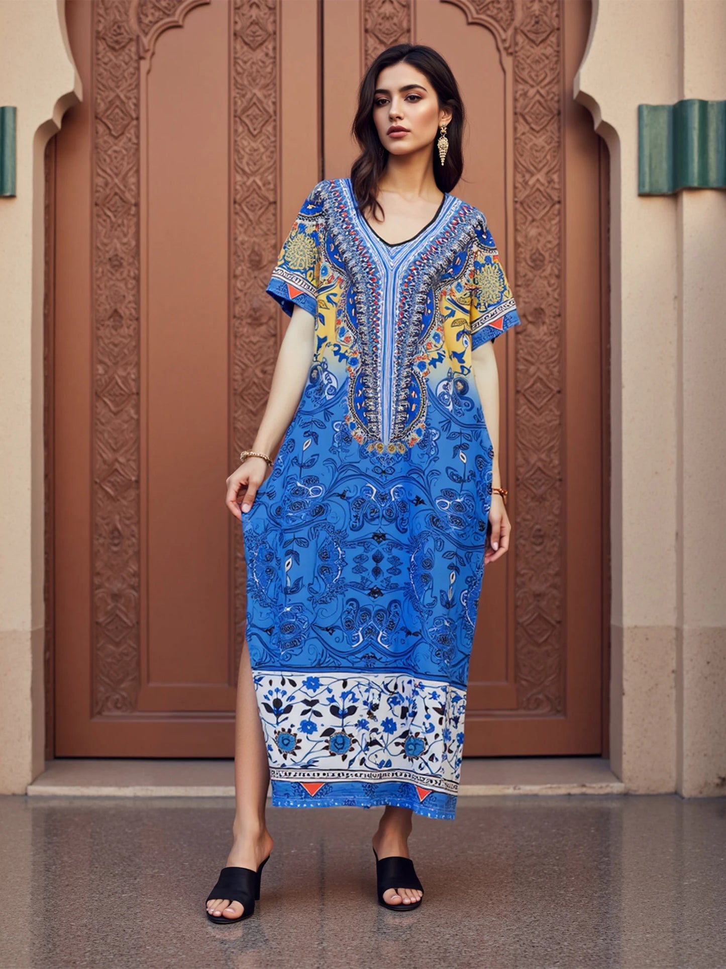 Bohemian Floral Print Maxi Dress with Tassel Tie Waist and Ruffle Hem for Women s Summer Vacation Beach Cover Up