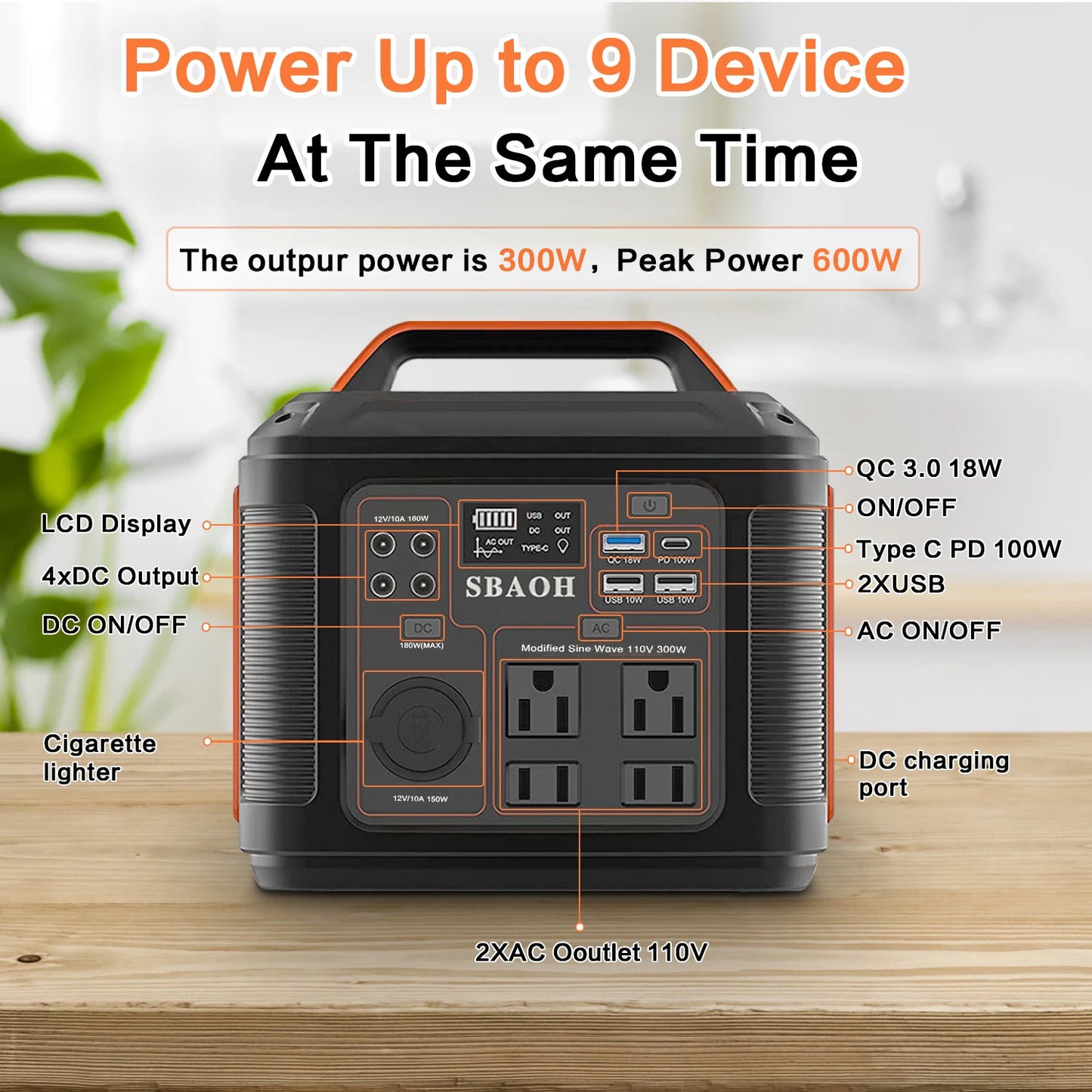 Portable Power Station, 300W 296Wh Solar Generator Quick Charge / 110V AC Outlets/DC Ports