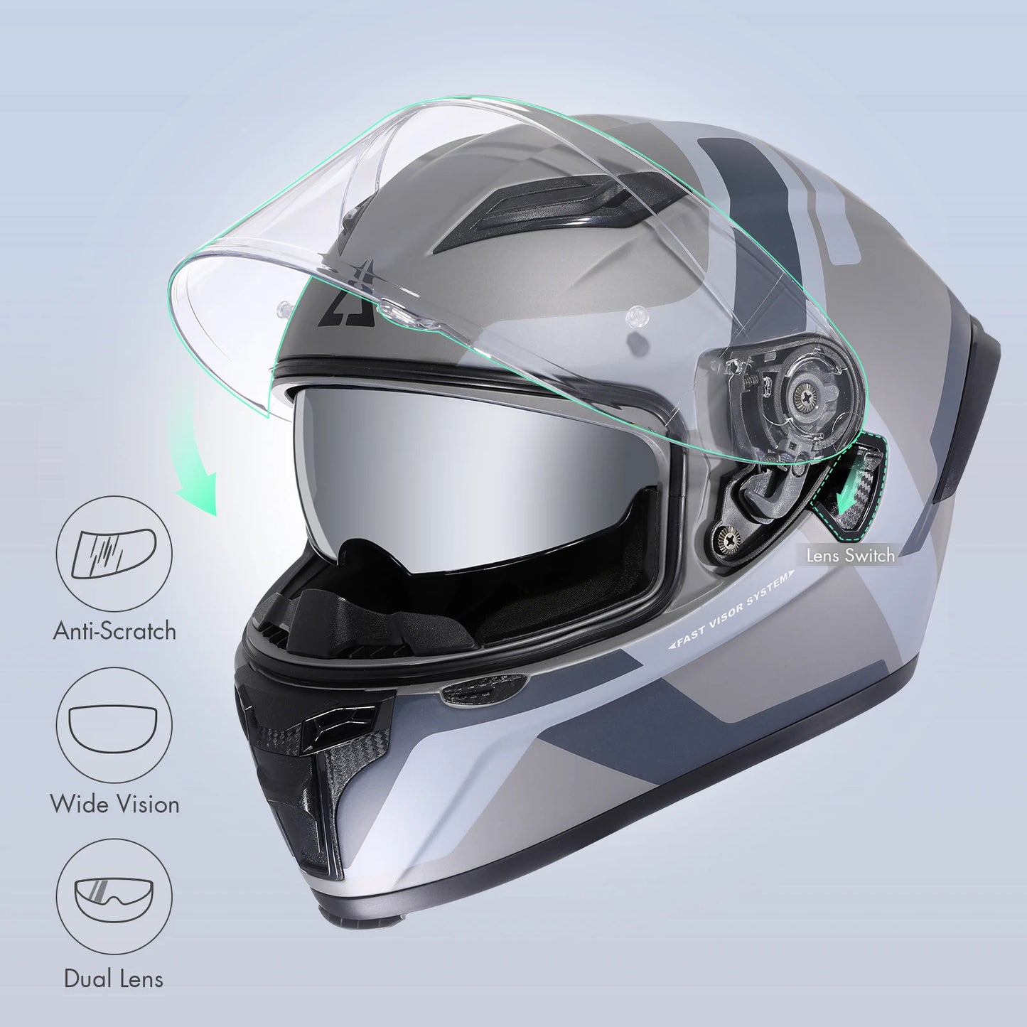 Triangle Full Face Motorcycle Helmet Dual Visor for Adults Men and Women with Internal Sunshield DOT Approved