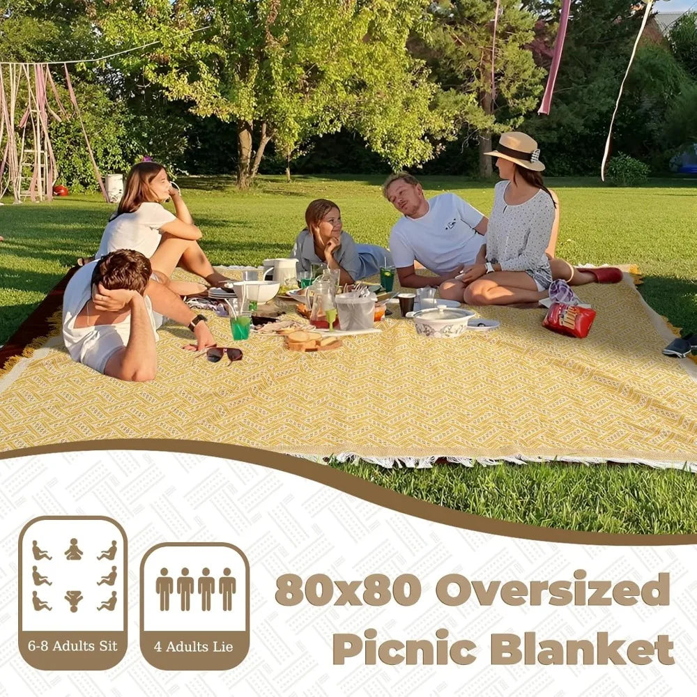 2 in 1 extra large outdoor picnic blanket waterproof woven boho mat giant beach towel travel essential yoga accessories park pa