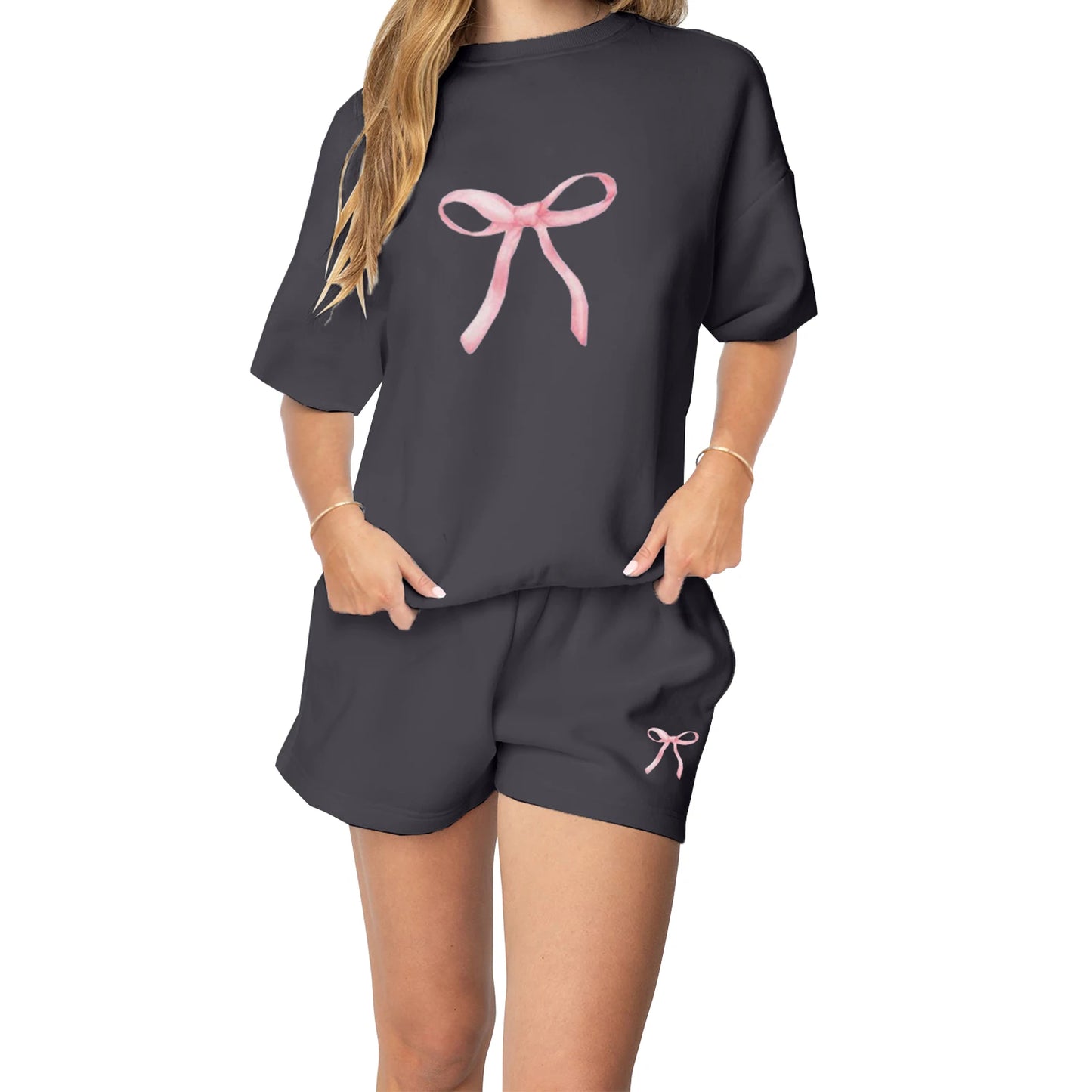 Casual Summer Outfits for Women Floral Print Round Neck T-Shirt with Elastic Waist Shorts - 2 Piece Set for a Stylish Look
