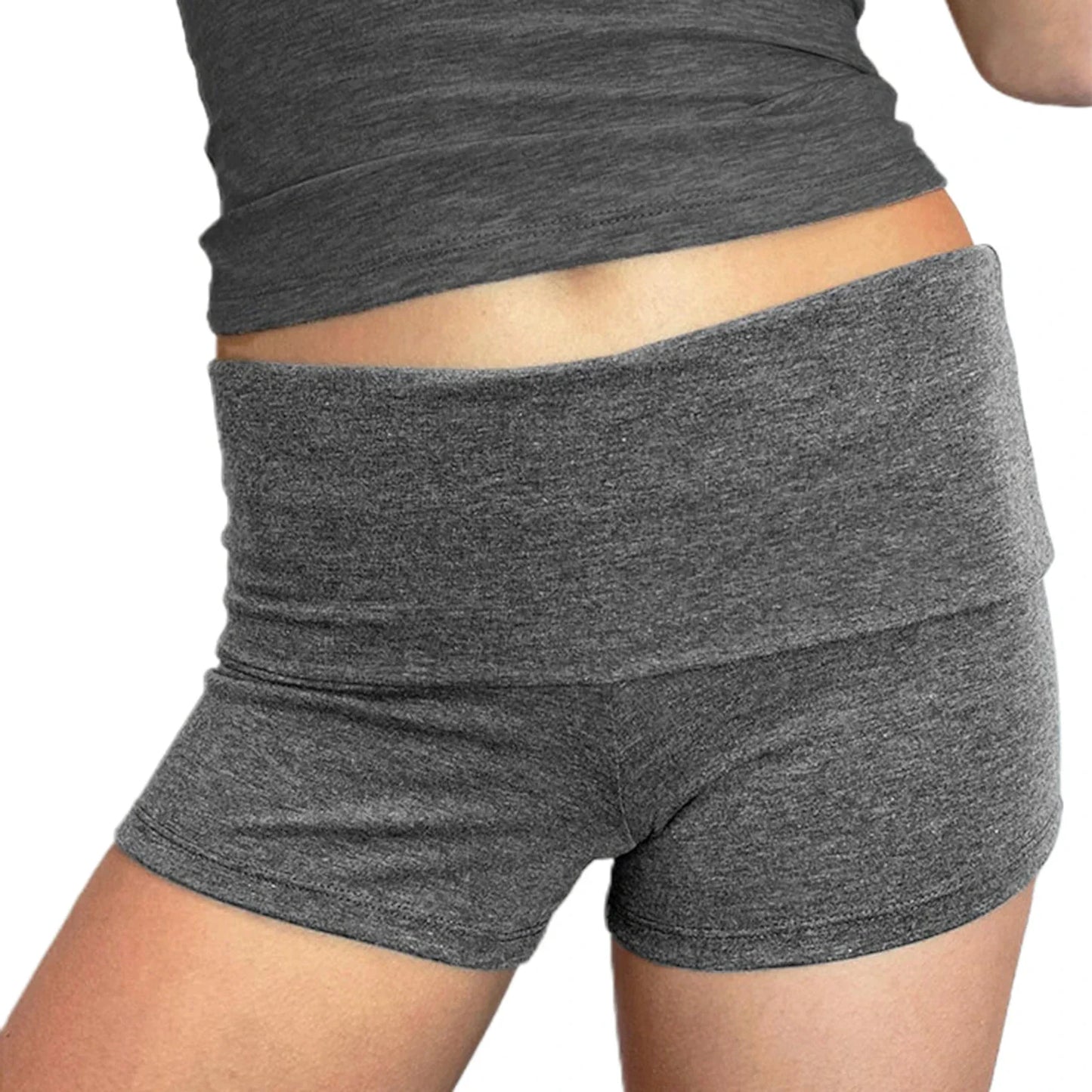 Summer Slim Yoga Shorts for Women Casual Solid Color Fold Over Low Waist Lounge Shorts