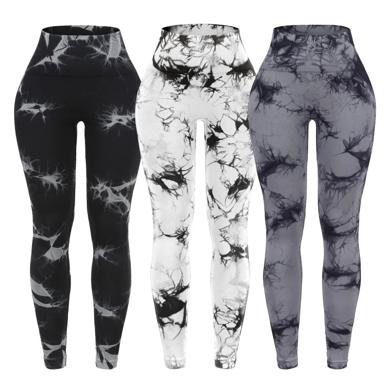 3 Piece Workout Leggings Sets for Women High Waisted Tie Dye