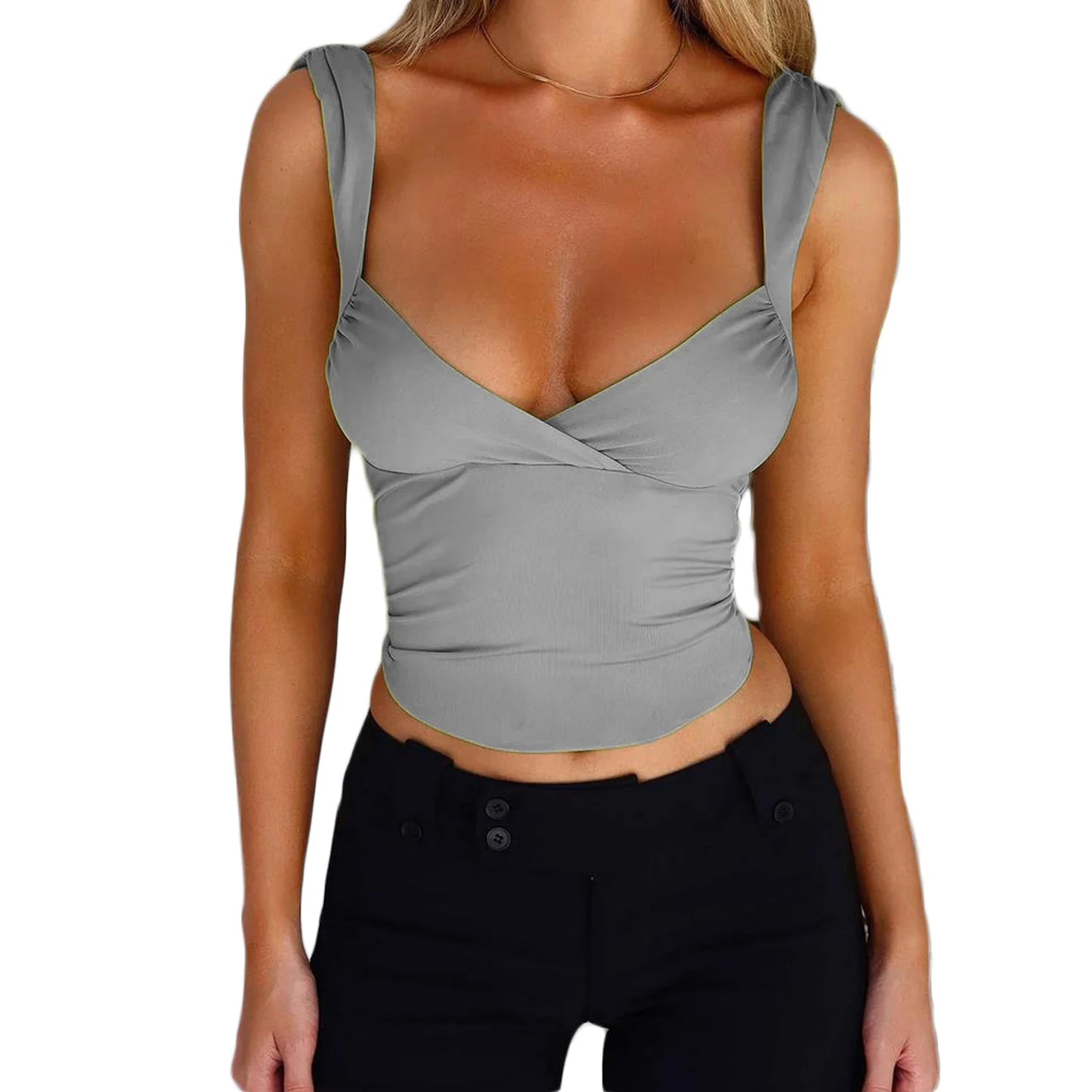 Women Solid Color Camisoles V-Neck Sleeveless Tie-Up Backless Tank Tops Summer Vests Tops Streetwear