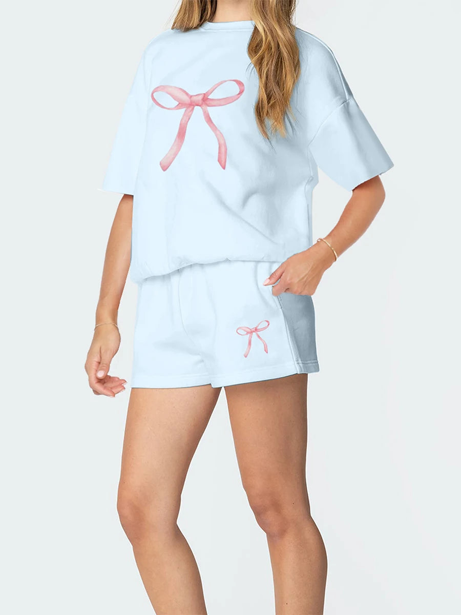 Casual Summer Outfits for Women Floral Print Round Neck T-Shirt with Elastic Waist Shorts - 2 Piece Set for a Stylish Look