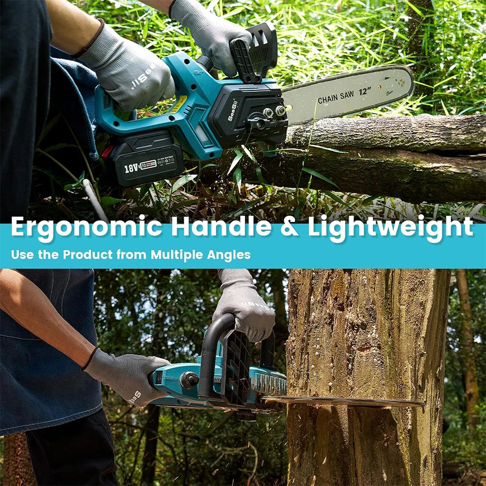 12'' Brushless Electric Chainsaw Cordless Chain Saw Garden Tools Tree Wood Cutting Pruning