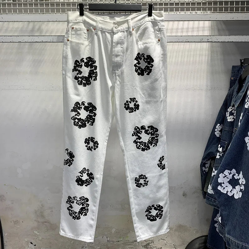 European and American high street cotton print denim jacket trendy brand hiphop explosive street pants loose retro  jacket