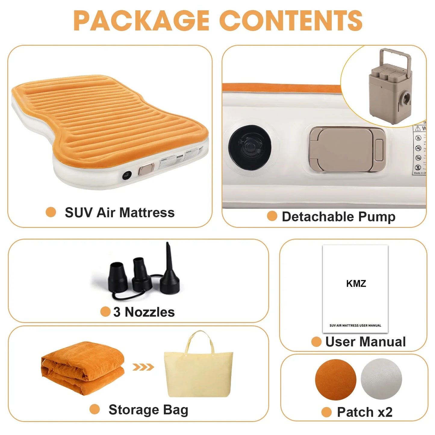 QDH SUV Air Mattress Double Size Thickened Flocked Car Mattress with Built-in Pump Portable Inflatable Bed 660lb Capacity