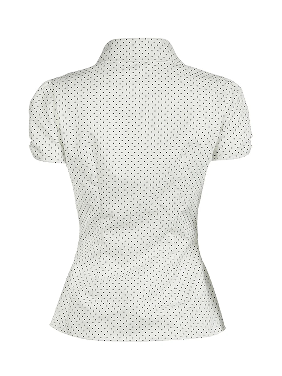 Women s Polka Dot Print Button Down Shirt with Short Sleeves Casual Blouse Top for Streetwear Fashion and Aesthetic Clothing