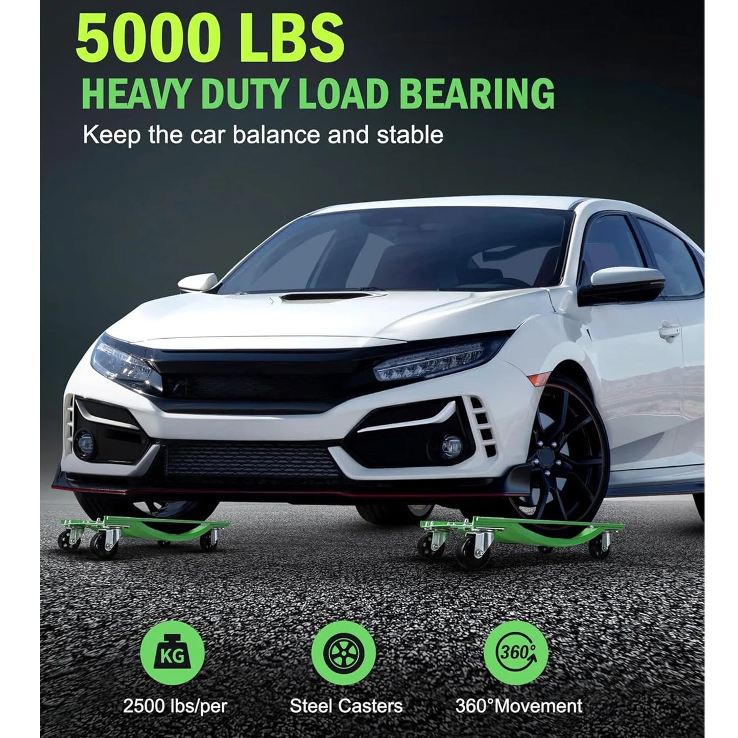 2pcs/4pcs Car Dolly Set 5000LBS Capacity Wheel Dolly, Heavy Duty Vehicle Dolly for Moving Car with Steel Wheels