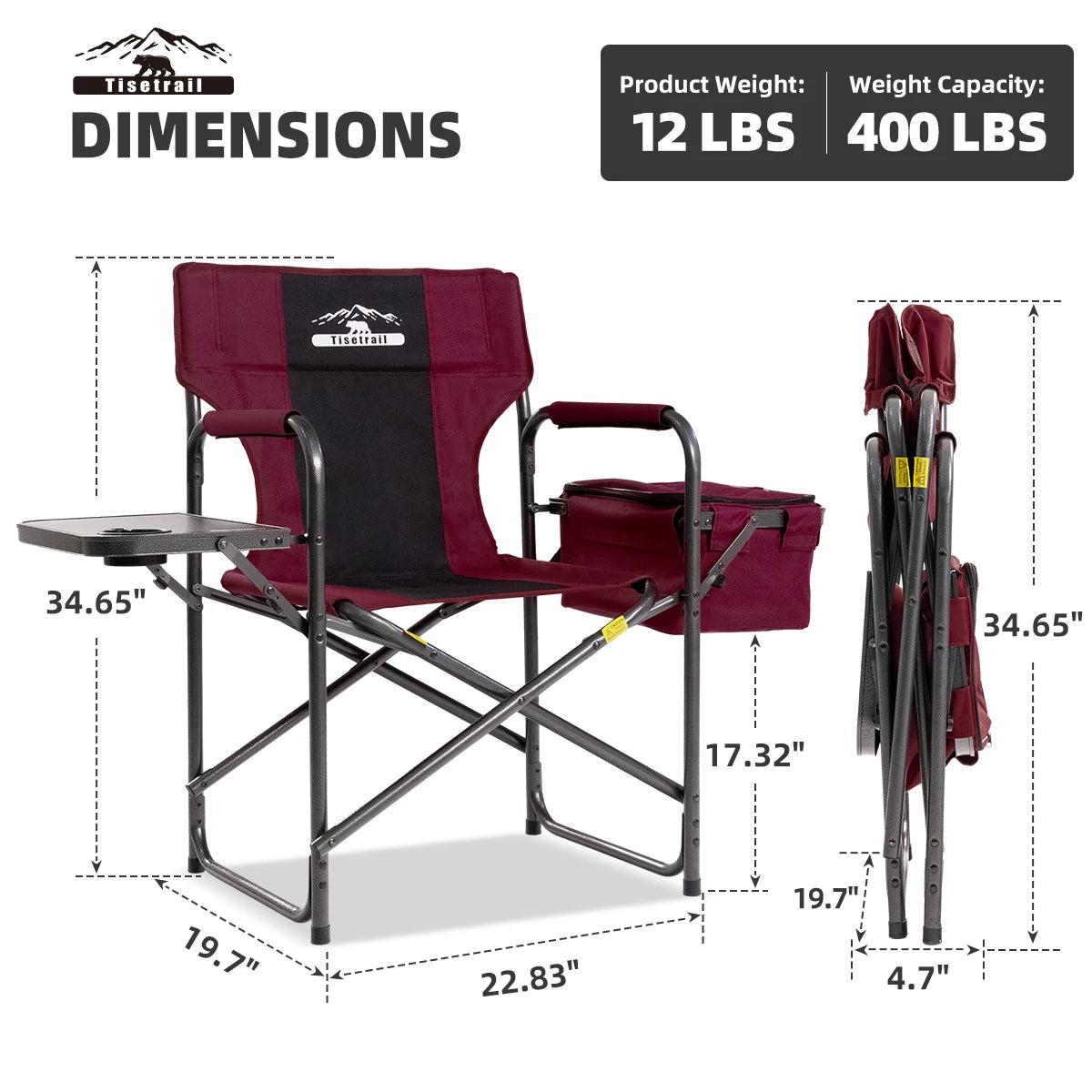 Director Camping Chair with Cooler Bag Camping Directors Chair with Foldable Side Tray