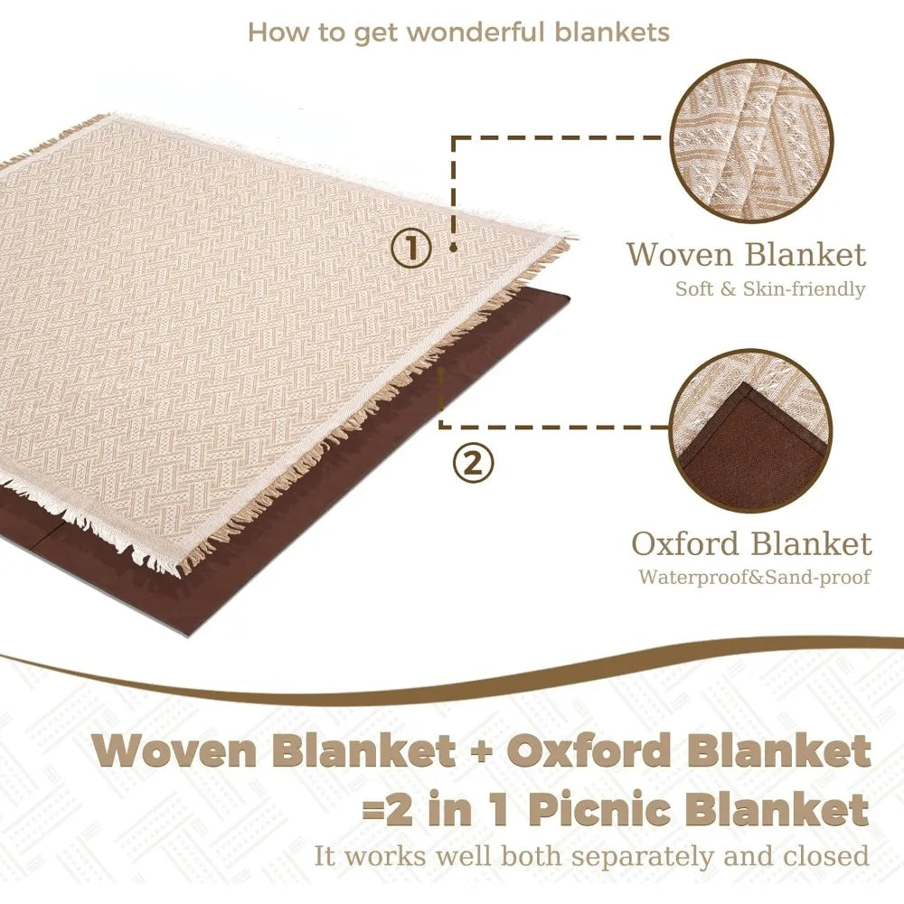 2 in 1 extra large outdoor picnic blanket waterproof woven boho mat giant beach towel travel essential yoga accessories park pa