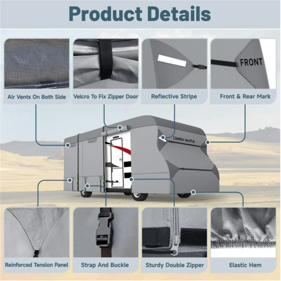 Class C RV Cover Upgraded 7 Layers Anti-UV Top Panel Motorhome Cover Windproof