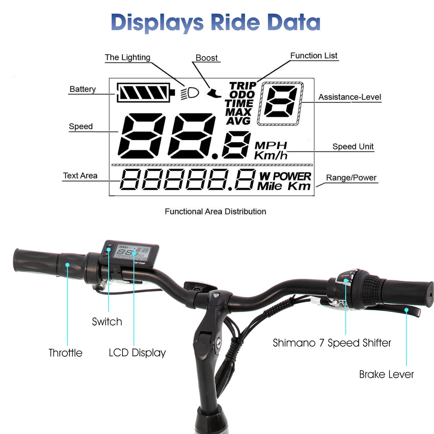 HILAND electric road bike, detachable lithium battery, commuting electric bike, Including shelves, 250W, with LCD display