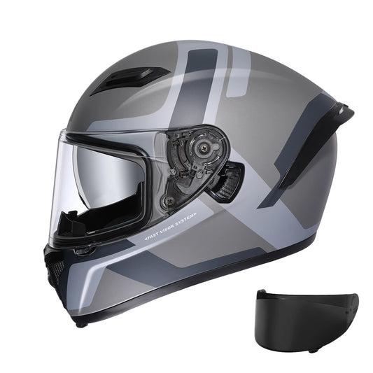 Triangle Full Face Motorcycle Helmet Dual Visor for Adults Men and Women with Internal Sunshield DOT Approved