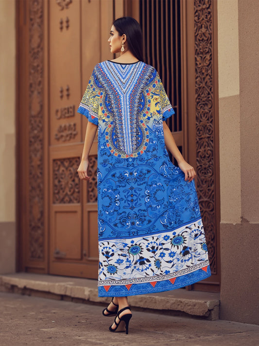 Bohemian Floral Print Maxi Dress with Tassel Tie Waist and Ruffle Hem for Women s Summer Vacation Beach Cover Up