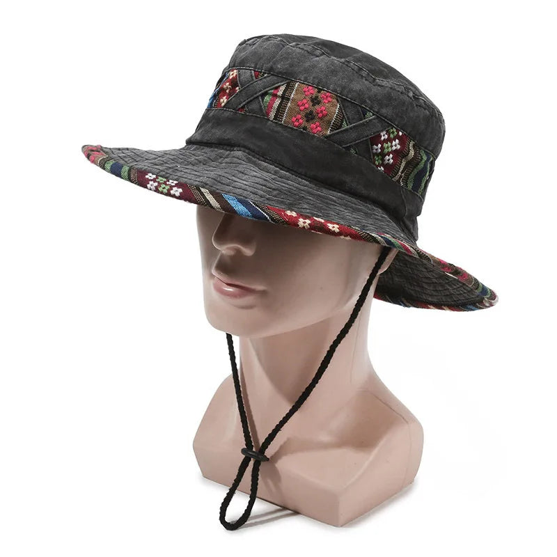 Personality Ethnic Style Western Cowboy Hat Spring Summer Hiking Hat for Men Outdoor Casual Large Brim Fishing Shade